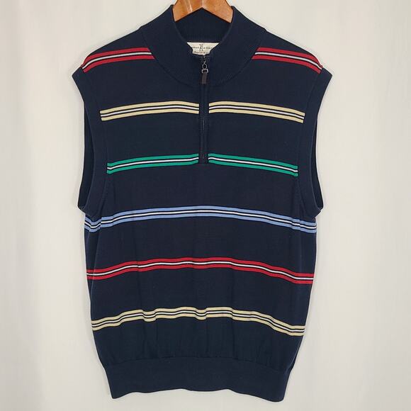 Fairway & Greene Sweater Vest Men's 1/4 Zip Pullover Blue Stripes Large - Picture 2 of 9